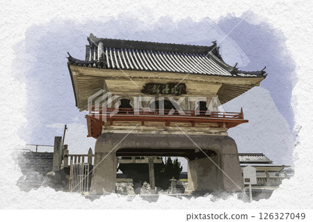 Watercolor painting style: Saidaiji Kannon-in Temple Stone Gate (Dragon Bell Tower), Okayama City, Okayama Prefecture Watercolor painting style: Saidaiji Kannon-in Temple Stone Gate (Dragon Bell Tower), Okayama City, Okayama Prefecture 126327049