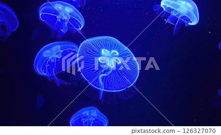 AI image: A jellyfish glowing blue under black light 126327070
