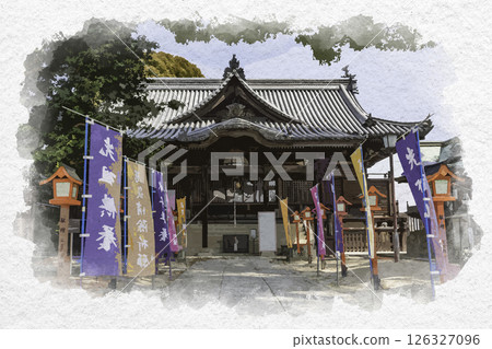 水彩畫風格：岡山縣岡山市玉處神社西大寺觀音院 126327096