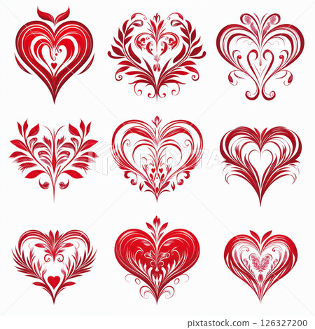 Elegant Collection of Red Heart Designs with Intricate Patterns for Romantic Themes 126327200