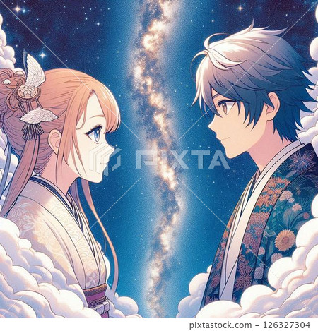 Orihime and Hikoboshi facing each other across the Milky Way 126327304