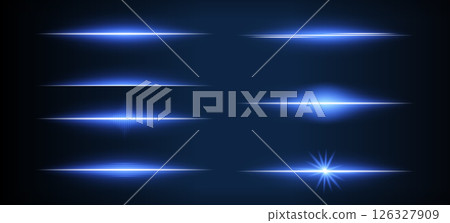 Blue lens flares creating light effects on dark background 126327909