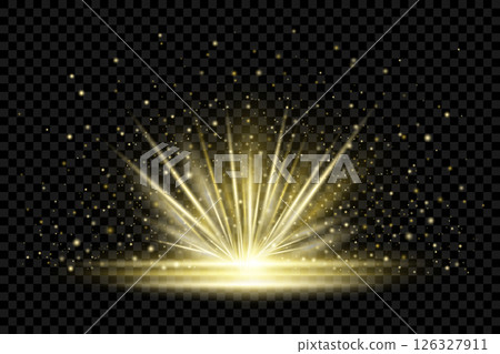 Golden light beams and sparkles creating a magical atmosphere 126327911