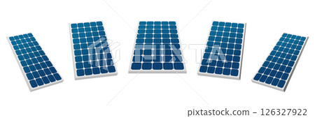 Five solar panels providing sustainable energy from various angles 126327922