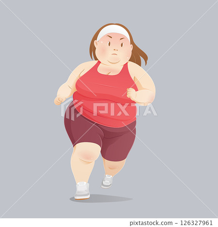 A fat woman is jogging to get healthy and stronger every day. A fat woman is jogging to get healthy and stronger every day. 126327961