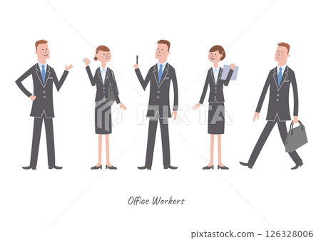 穿著西裝的年輕男子和女子的全身插圖 126328006