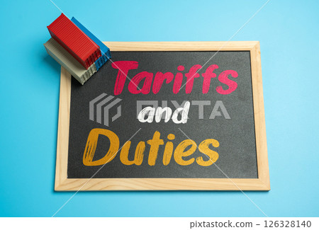 Tariffs and duties in international trade. International commerce, influencing pricing, import export flows, trade policy. Cross-border economic dynamics. Tariffs and duties in international trade. International commerce, influencing pricing, import export flows, trade policy. Cross-border economic dynamics. 126328140