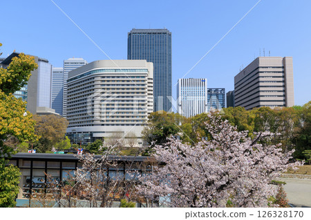 大阪城天守閣的春天（大阪府大阪市中央區） 126328170