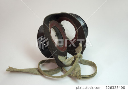 vintage leather safety glasses with ropes for tying at back of the head, with anti-condensation perforation 126328408