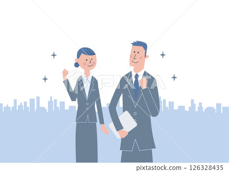 穿西裝的男人和女人勇敢地微笑著擺姿勢 126328435