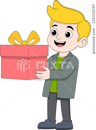 Boy Celebrating Birthday While Carrying Surprise Gift 126328545