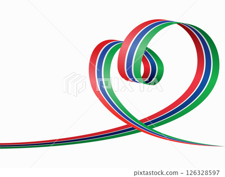 Gambian flag heart shaped ribbon. Vector illustration. 126328597