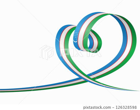 Uzbekistani flag heart shaped ribbon. Vector illustration. 126328598