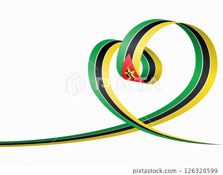 Mozambican flag heart shaped ribbon. Vector illustration. Mozambican flag heart shaped ribbon. Vector illustration. 126328599