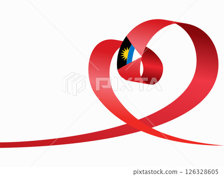 Antigua and Barbuda flag heart shaped ribbon. Vector illustration. 126328605
