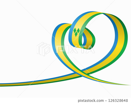 Saint Vincent and the Grenadines flag heart shaped ribbon. Vector illustration. 126328648