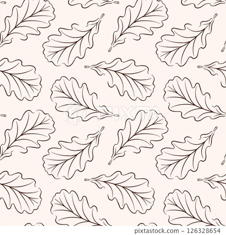 Seamless forest pattern with oak leaf in line art style. Seasonal botanical autumn or spring design for fabric, wallpaper, wrapping paper and fall decoration project. 126328654