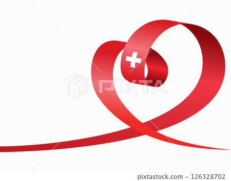 Swiss flag heart shaped ribbon. Vector illustration. 126328702