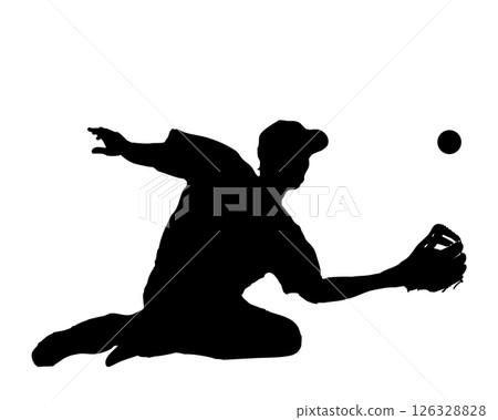 Black silhouette of a baseball player catching the ball 126328828