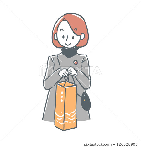 Illustration of a woman holding a souvenir bag containing sake bottles Illustration of a woman holding a souvenir bag containing sake bottles 126328905