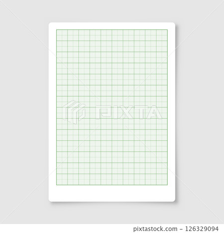 Sheet of graph paper with grid. Millimeter paper texture, geometric pattern. Green lined blank for drawing, studying, technical engineering or scale measurement. Vector illustration 126329094