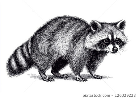 a Raccoon vintage line art illustration on a white background. a Raccoon vintage line art illustration on a white background. 126329228