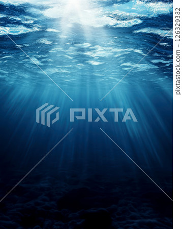 3D rendered illustration of sun light rays under water. generative ai 126329382