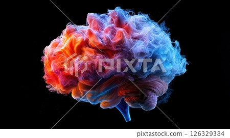 Creativity concept with a brain exploding in colors. Mind blown concept. Generative AI. 126329384