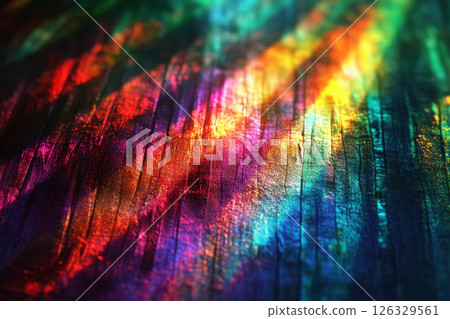 Vibrant Spectrum of Colorful Light Rays on Glittering Surface with Bokeh Background for Abstract and Creative Design Concepts. 126329561