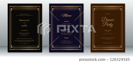 Art Deco Wedding Invitation and Menu Set with Elegant Dark Tones 126329585