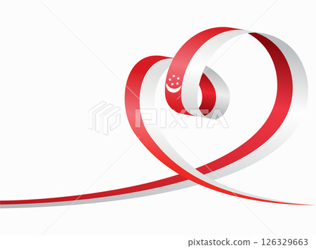 Singaporean flag heart shaped ribbon. Vector illustration. 126329663