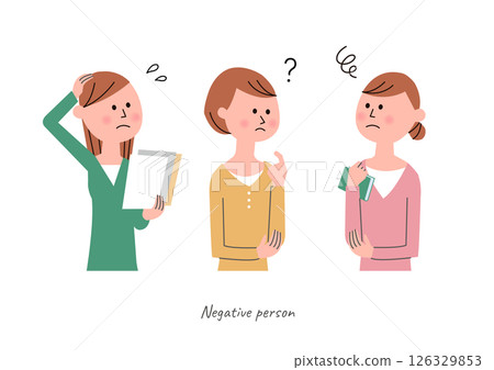 Upper body set of a woman with a negative facial expression 126329853