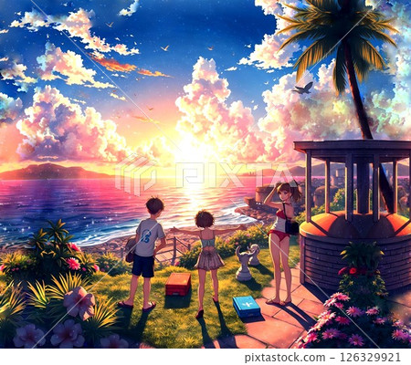 [Chronicle Summer Vacation] Illustrations of boys and girls enjoying their summer vacation 126329921