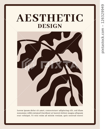 Abstract poster. Minimalistic background with leaf silhouette. Contemporary floral flyer. Trendy cover in Matisse style. Botanical invitation template, modern decoration vector illustration Abstract poster. Minimalistic background with leaf silhouette. Contemporary floral flyer. Trendy cover in Matisse style. Botanical invitation template, modern decoration vector illustration 126329949