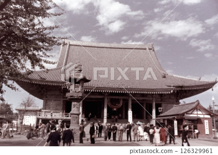 Old photo from 1956, Tokyo, Sensoji Temple, main hall Old photo from 1956, Tokyo, Sensoji Temple, main hall 126329961