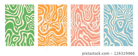 Psychedelic pattern. Wave swirl texture. Line trippy or wavy disco design. Groovy ornament. Liquid ripple. Distorted shapes. Y2K backdrop. Hallucinogen splash. Vector backgrounds set Psychedelic pattern. Wave swirl texture. Line trippy or wavy disco design. Groovy ornament. Liquid ripple. Distorted shapes. Y2K backdrop. Hallucinogen splash. Vector backgrounds set 126329966