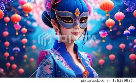 一名身穿藍色衣服的蒙面女子 126329985