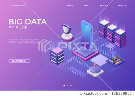 Mobile application. Isometric VR. AR technology app or game icon. 3D innovation geometry. Futuristic gadget. Big data science. Smartphone datacenter. Device hardware. Vector background 126329995