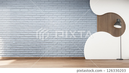 Architecture and interior concept Empty room and wood panels and brick wall background 3D illustration rendering 126330203