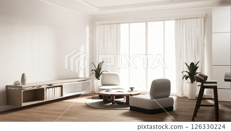 Cabinet room wooden interior armchair sofa and decoration modern style.3D rendering 126330224