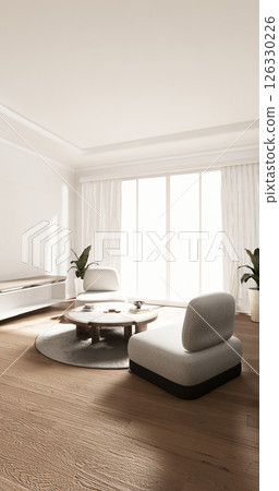 Cabinet room wooden interior armchair sofa and decoration modern style.3D rendering 126330226