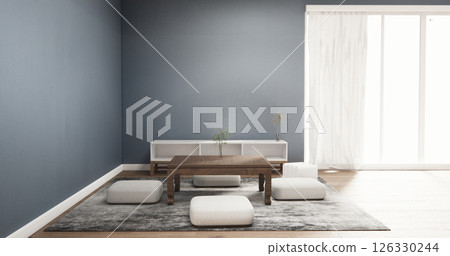 Interior Gray blue Living Room Design have mini sofa modern and decoration. 3D rendering Interior Gray blue Living Room Design have mini sofa modern and decoration. 3D rendering 126330244