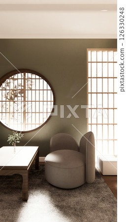living room empty white wall background with decoration japan style. 3d rendering living room empty white wall background with decoration japan style. 3d rendering 126330248