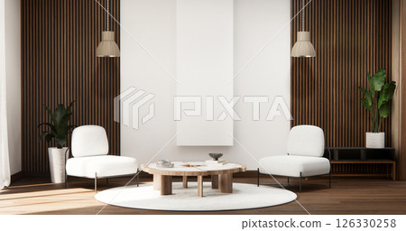 Cabinet room wooden interior armchair sofa and decoration japanese style.3D rendering Cabinet room wooden interior armchair sofa and decoration japanese style.3D rendering 126330258
