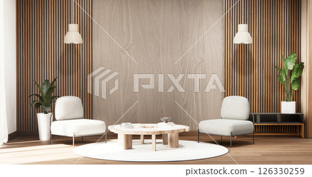 Cabinet room wooden interior armchair sofa and decoration japanese style.3D rendering Cabinet room wooden interior armchair sofa and decoration japanese style.3D rendering 126330259