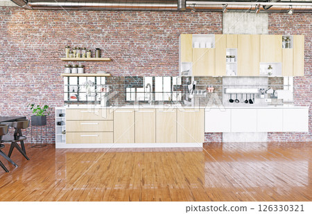 Contemporary kitchen with loft aesthetic 126330321