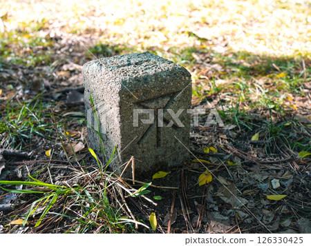 Survey marker stone for the city of Osaka placed on the ground 126330425