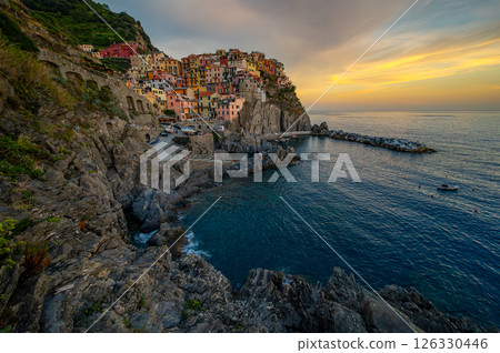 Manarola Coastal Village Sunset Panorama, Italy Manarola Coastal Village Sunset Panorama, Italy 126330446