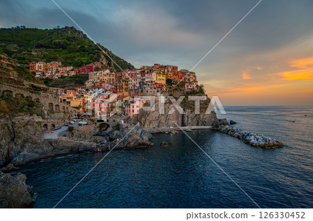 Manarola Coastal Village Sunset Panorama, Italy 126330452