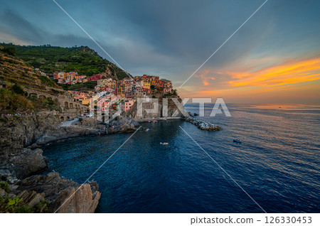 Manarola Coastal Village Sunset Panorama, Italy 126330453